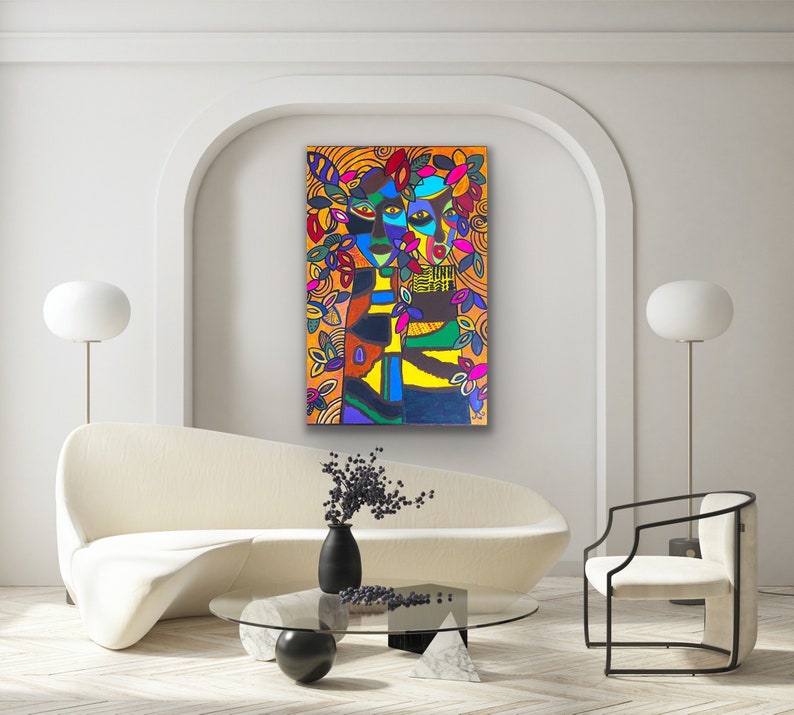 Original painting on canvas, contemporary painting, Afrocentric art, modern decor living room, unique gift for friend, new home gift idea image 8