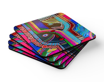 African Art Coaster Set, High Gloss Bohemian Home Decor