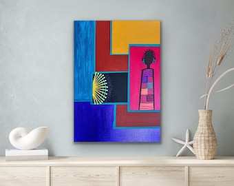 Afrocentric Woman Canvas Art: Black Woman Painting, Ethnic Living Room Decor (16x20")