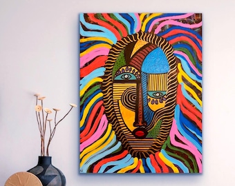 Afrocentric Acrylic Painting: Jamaican Art, Modern Black Artwork