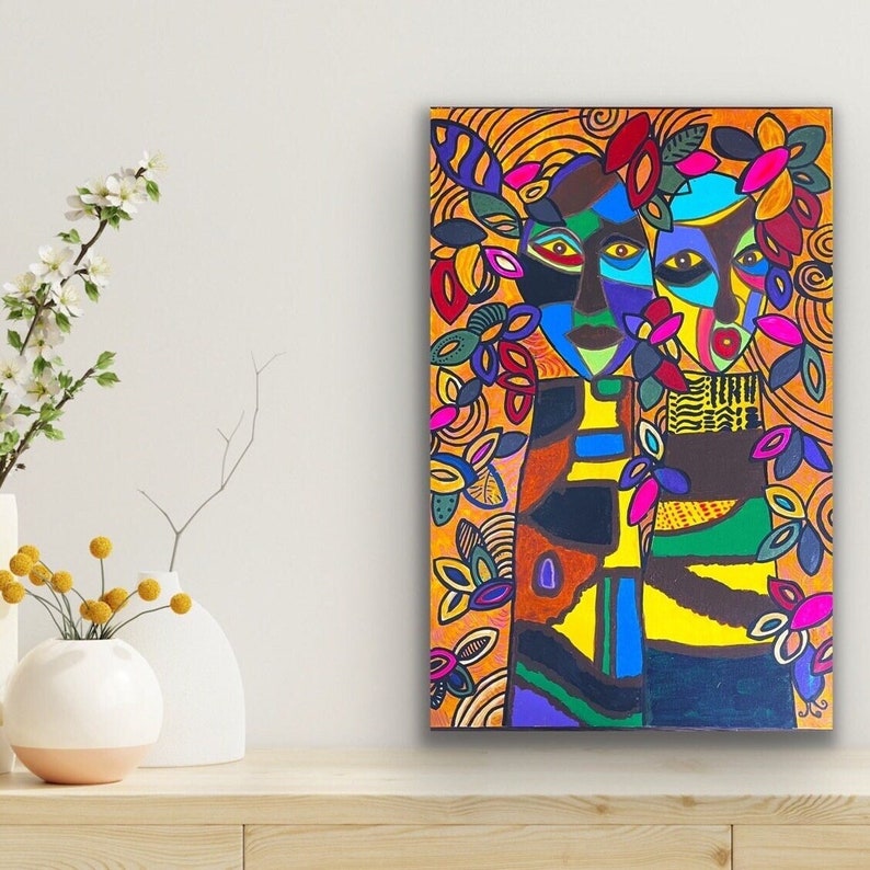 Original painting on canvas, contemporary painting, Afrocentric art, modern decor living room, unique gift for friend, new home gift idea image 3