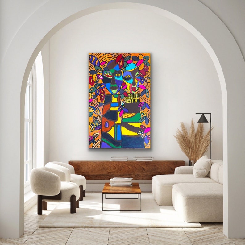 Original painting on canvas, contemporary painting, Afrocentric art, modern decor living room, unique gift for friend, new home gift idea image 1