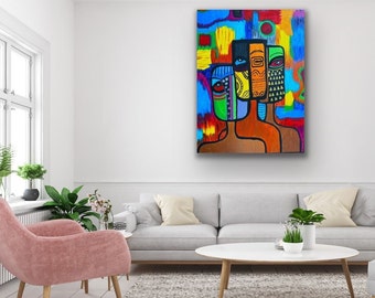 Original abtract painting, Black American art, living room boho decor, contemporary wall art, unique gift for friend, gift for boyfriend