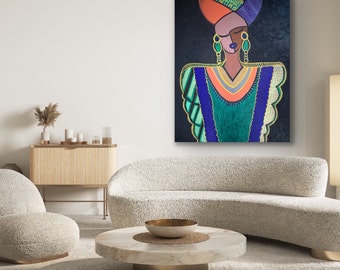 African American Woman Painting: 'Natural Mystic' Contemporary Portrait Art (24x36)