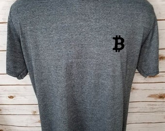 Bitcoin Logo Embroidered T-Shirt: Heather Grey Crypto Tee