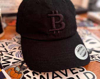 Bitcoin Dad Hat - Black on Black 3D Embroidered Crypto Cap