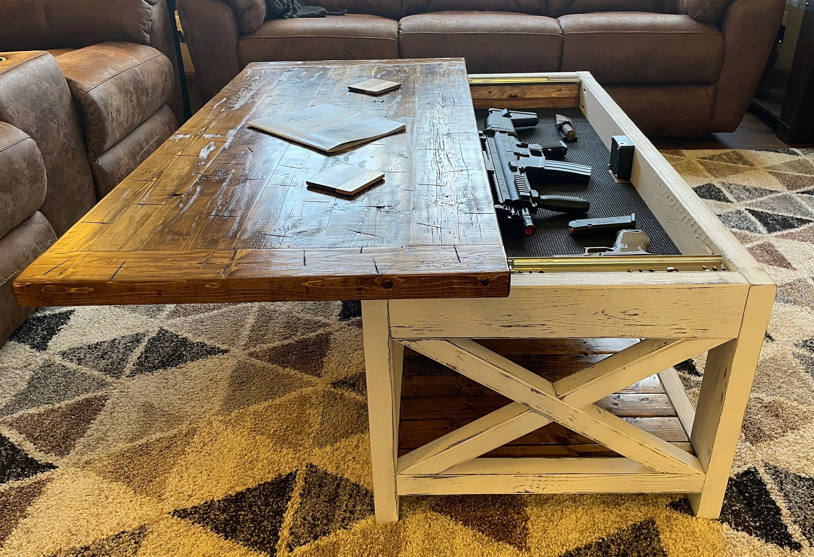 Coffee Table Hidden Gun Storage Farmhouse Style 