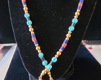 Vintage Egyptian Revival Glass Lariat Style Necklace