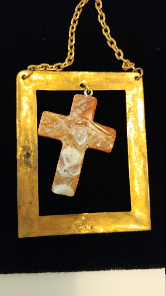 One of a Kind Artsy Mother of Pearl Shell Cross in