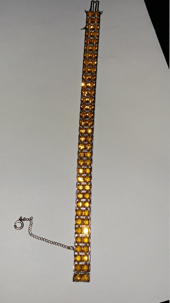 Art Deco Golden Channel Set Rhinestone Bracelet 1… - image 2