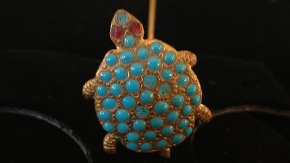 Vintage Turquoise Enamel Turtle Hat Pin - image 2