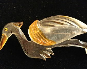 Vintage Lucite Stork Brooch