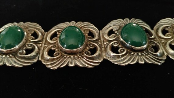 Early Mexican Sterling Green Onyx "Winged" Bracel… - image 2