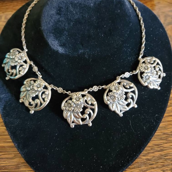 Gorgeous Norseland Sterling Floral Necklace-Rare Signed Art Nouveau