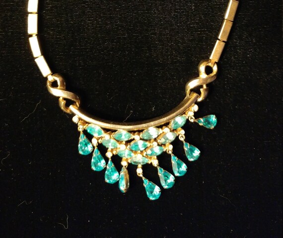 Corocraft Drippy Blue Rhinestone Necklace