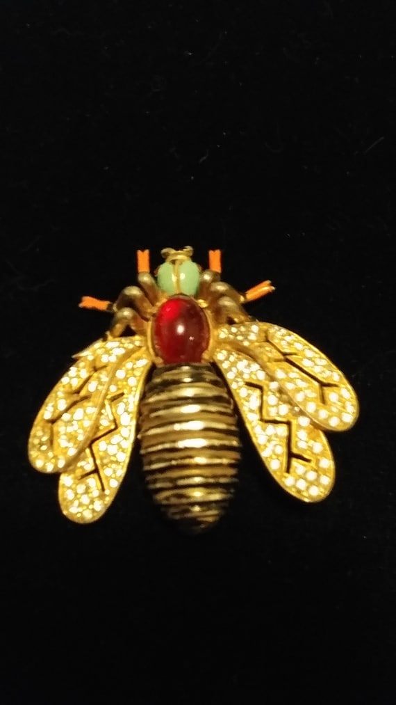 Fenichel Rhinestone and Enamel Bug Brooch Large De