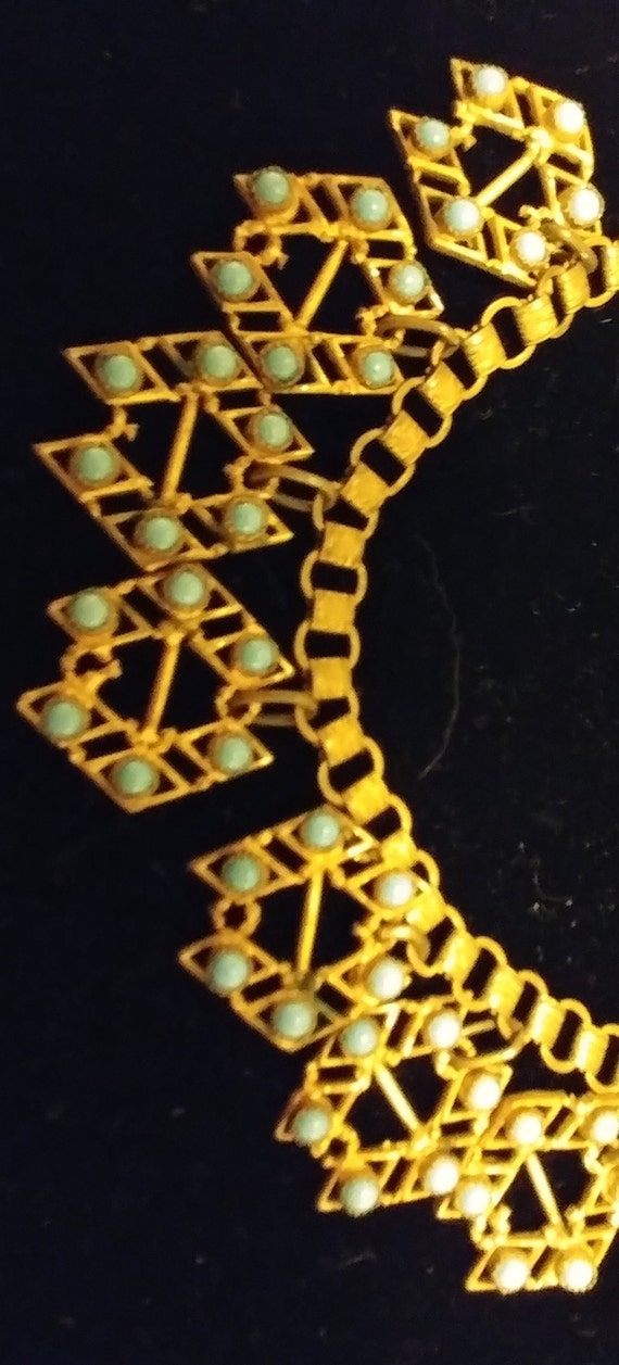 Art Deco Brass and Turquoise Glass Necklace 1930'… - image 3