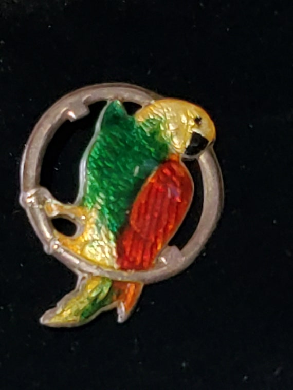Vintage Sterling Enamel Parrot Screw Back Earring… - image 6