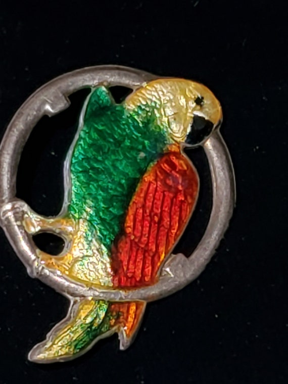 Vintage Sterling Enamel Parrot Screw Back Earring… - image 4