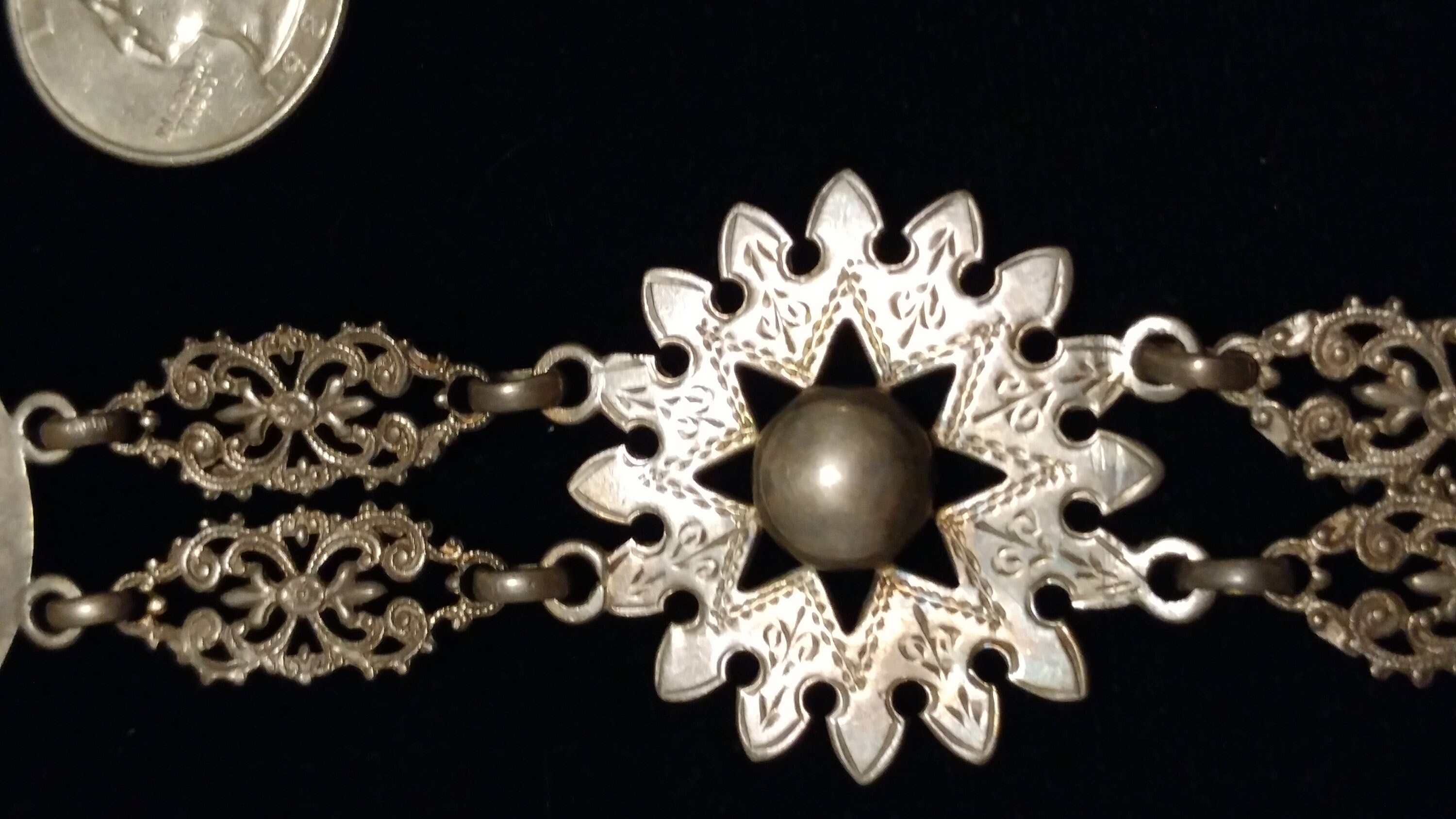 Victorian English Sterling Engraved Chain Belt Necklace Regal Fleur-de-lis Cross Victorian English Sterling Engraved Chain Belt Necklace  main image 3