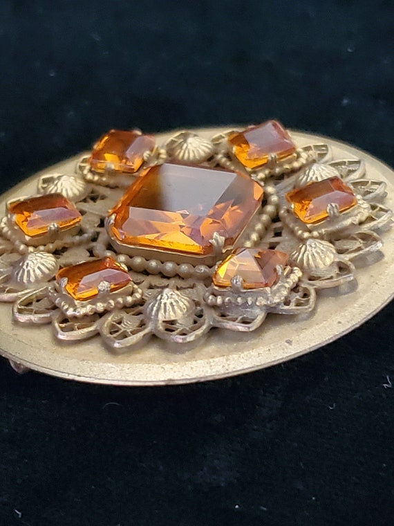 Early Coro Topaz Glass Floral Brooch Byzantine Me… - image 7