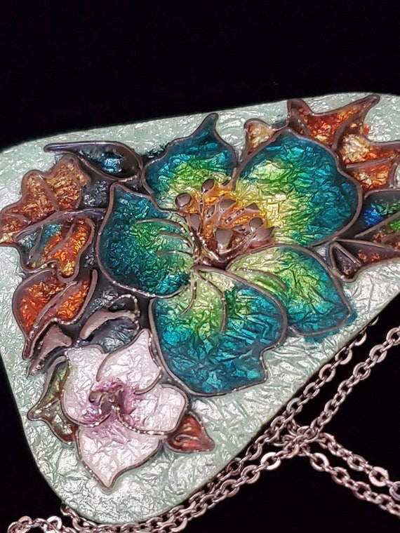 Vintage Floral Artist Enamel Necklace 1970 - image 7