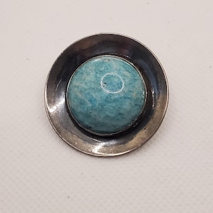 N. E. From Denmark Sterling Gemstone Disk Pin MCM Danish Designer Petite Saucer Bullseye