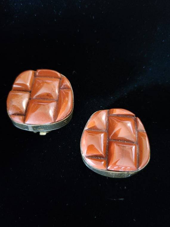 Vintage Celia Sebiri Coral Stone Quilted Tile Ear… - image 3