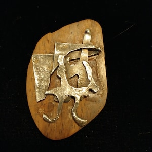 Brutalist Wood and Sterling Brooch