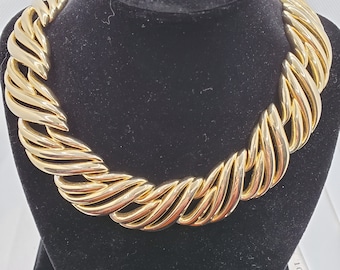 Vintage Givenchy Golden Wave Collar Necklace Substantial Classy Mid-century 1960's Designer Signed