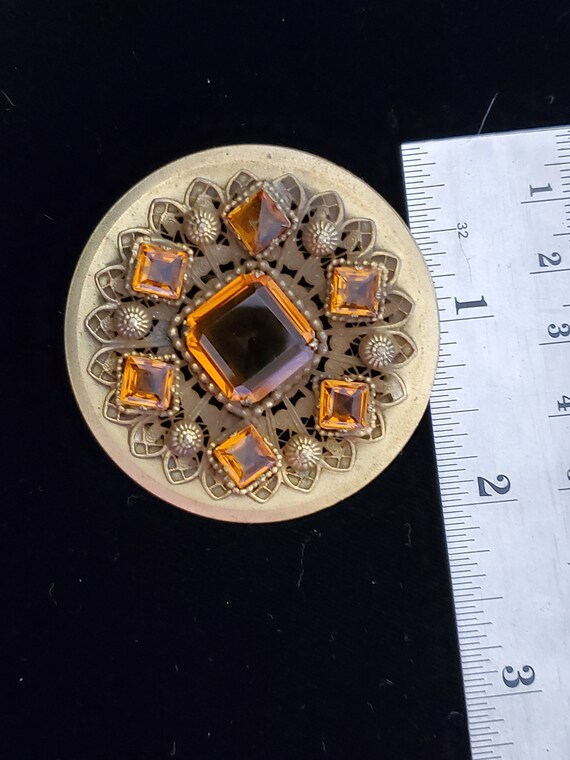 Early Coro Topaz Glass Floral Brooch Byzantine Me… - image 4