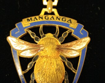 Old Bumble Bee Tourist Pin Llao Llao Resort Argentina Guilloche Enamel Detailed 1930's Manganga