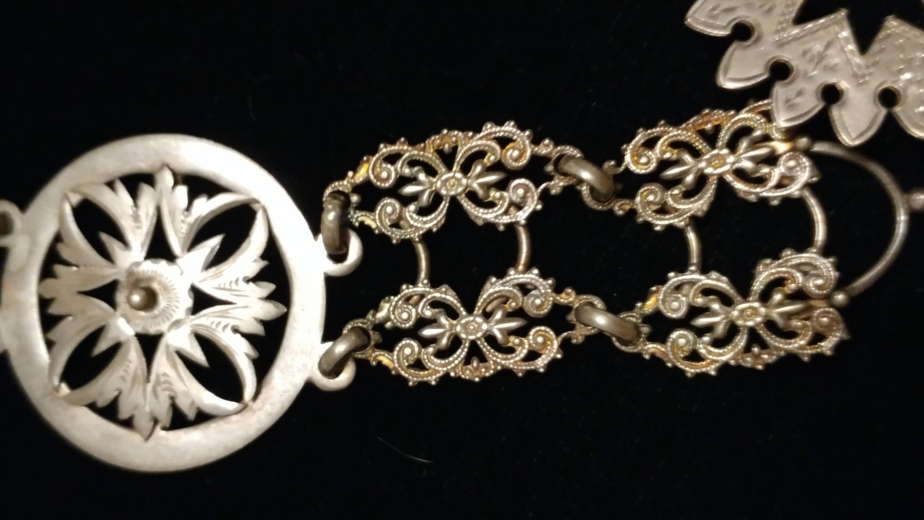 Victorian English Sterling Engraved Chain Belt Necklace Regal Fleur-de-lis Cross Victorian English Sterling Engraved Chain Belt Necklace  main image 4