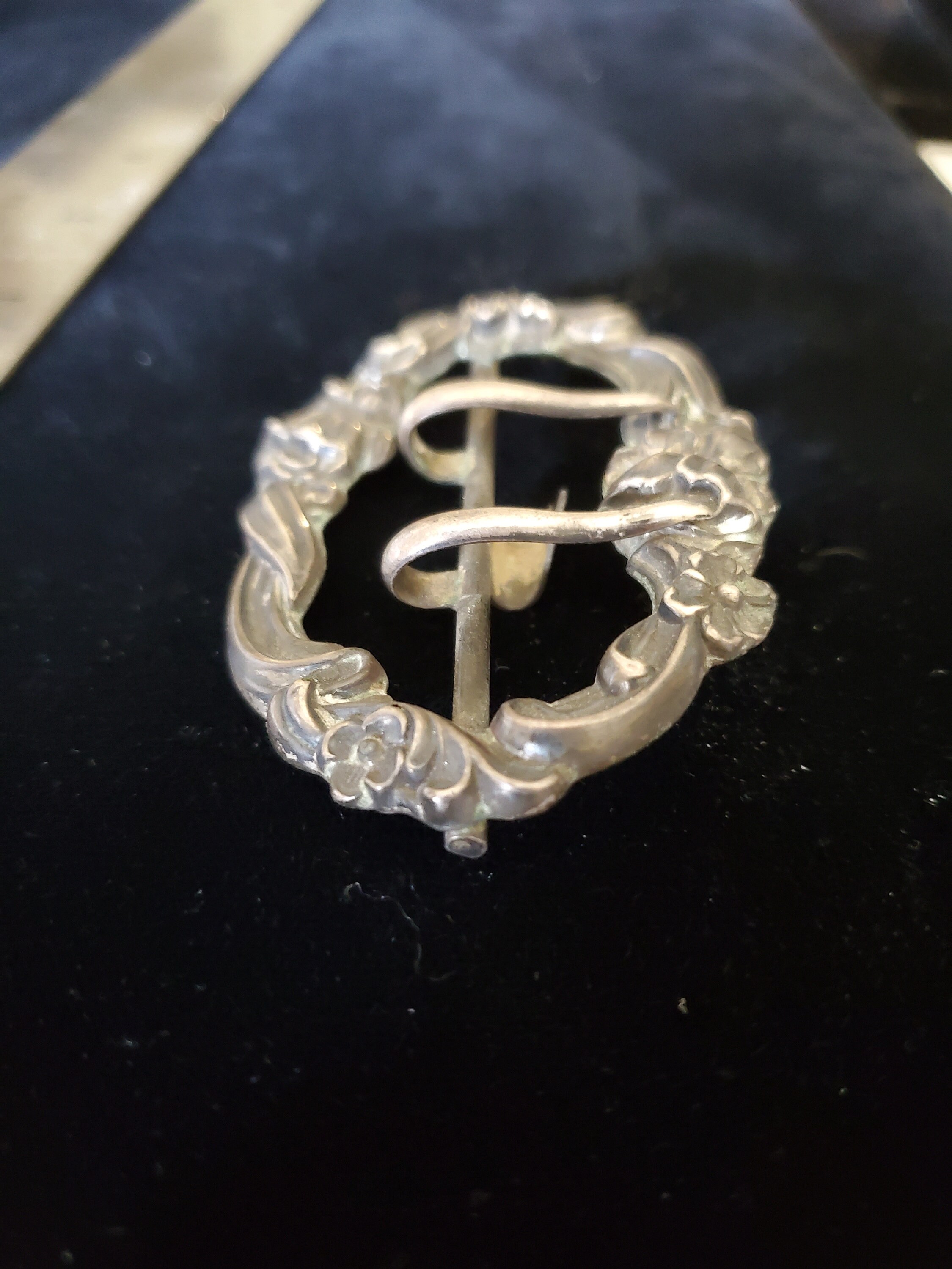 Art Nouveau Sterling Repousse Double Tang Belt Buckle Floral Antique Roses Art Nouveau Sterling Repousse Double Tang Belt Buckle Floral  main image 4
