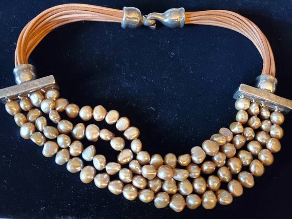 Sterling Leather and Pearl Choker