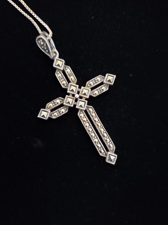 Sterling Marcasite  Gothic Cross Necklace