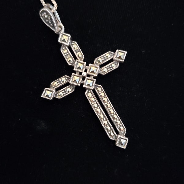 Sterling Marcasite  Gothic Cross Necklace