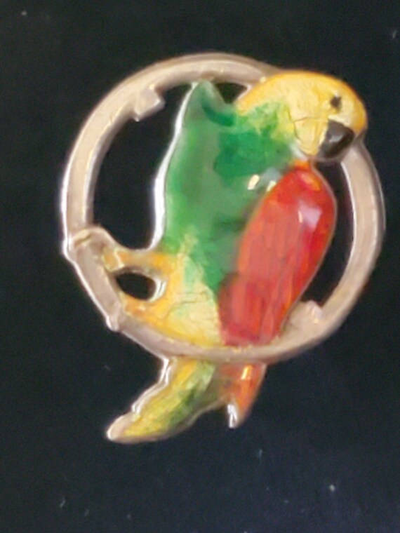 Vintage Sterling Enamel Parrot Screw Back Earring… - image 5
