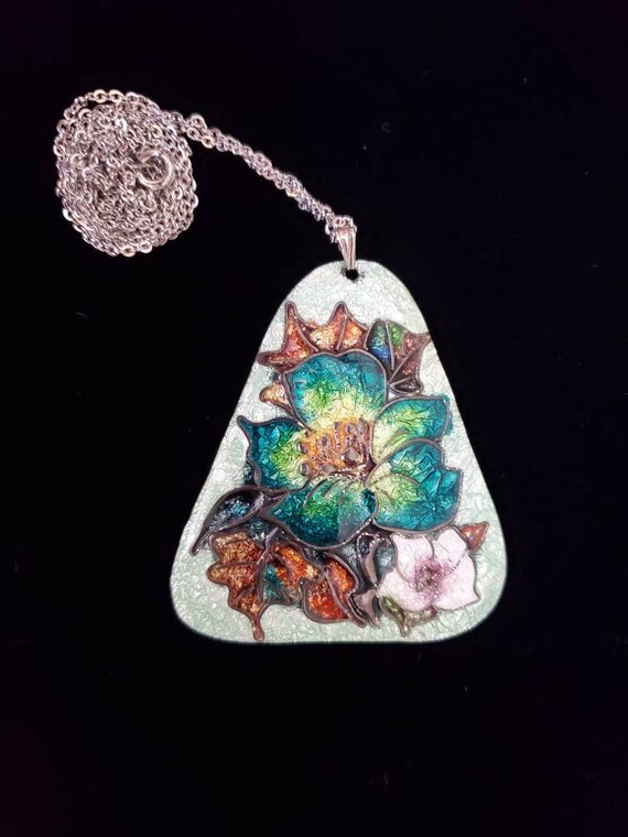 Vintage Floral Artist Enamel Necklace 1970 - image 8