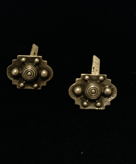 Mid-century Sterling Bulls Eye Cufflinks Atomic C… - image 1