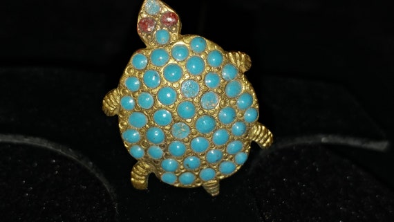 Vintage Turquoise Enamel Turtle Hat Pin - image 1