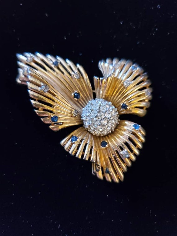 D'ORLAN Pave Rhinestone Orchid Brooch Floral Bouch
