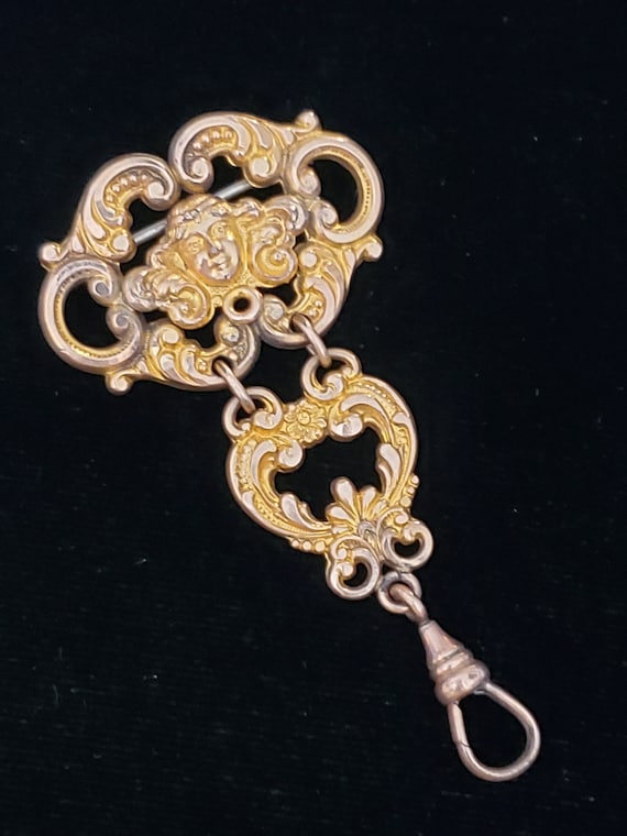 Antique Art Nouveau Watch Pin Goddess Heart Gold P