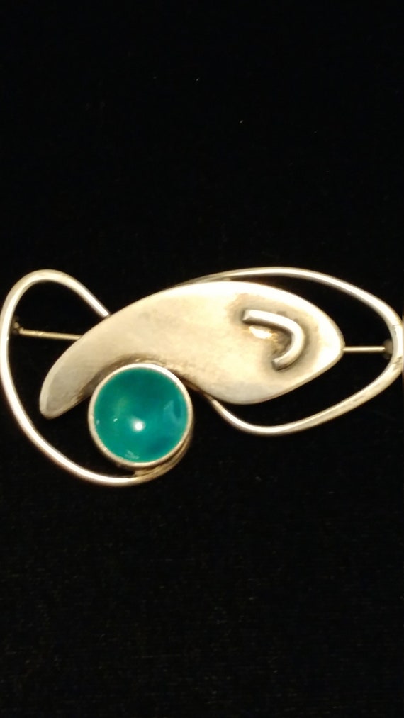 John Bryan Sterling Teal Enamel Mod Eye Pin MCM S… - image 2