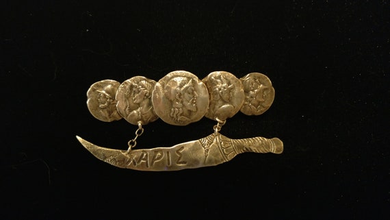Antique Sheibler Sterling Greek Medalion and Swor… - image 1