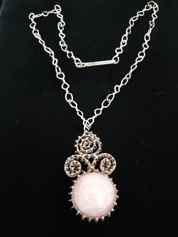 Brutalist Caged Rose Quartz Necklace Finland Unsig