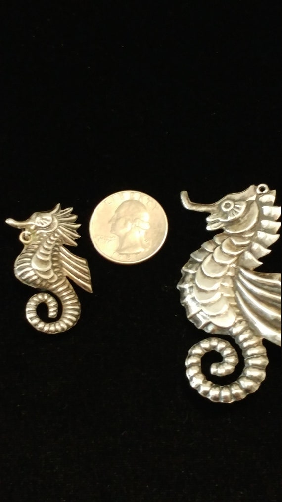 Mexican Sterling Seahorse Brooches Mama and Baby … - image 6