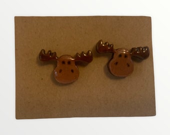 Moose Stud Earrings Wooden