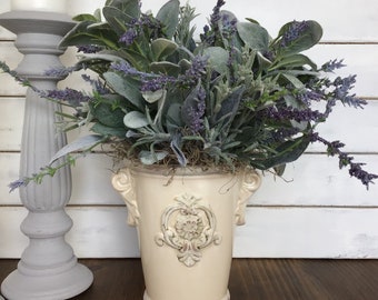 Lavender and lambs ears floral arrangement French country floral arrangement French farmhouse French country decor Faux potted lavender