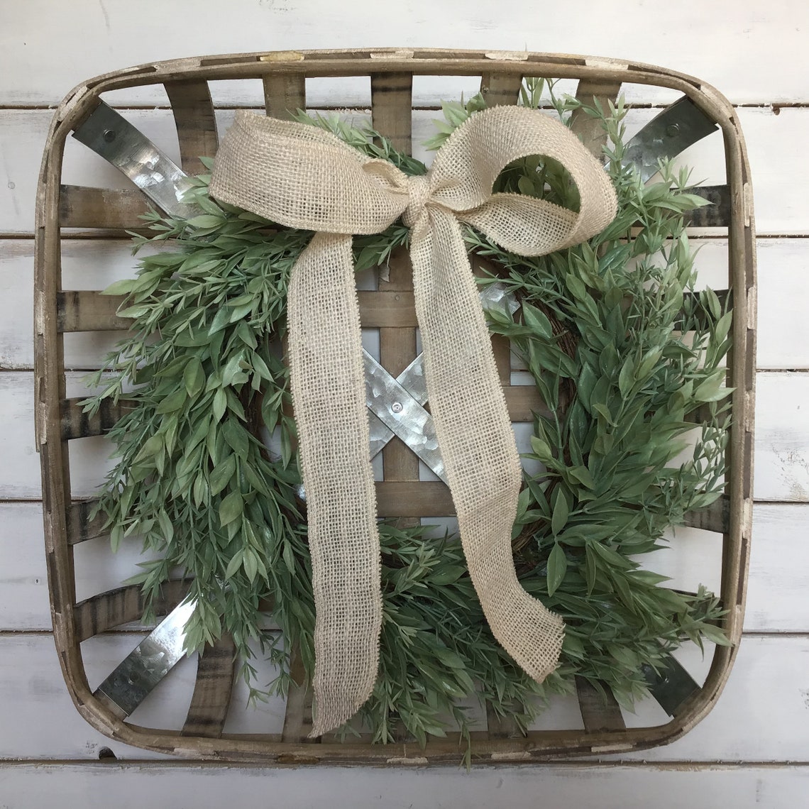 Tobacco Basket Wall Decor Tobacco Basket With Wreath Farmhouse Etsy